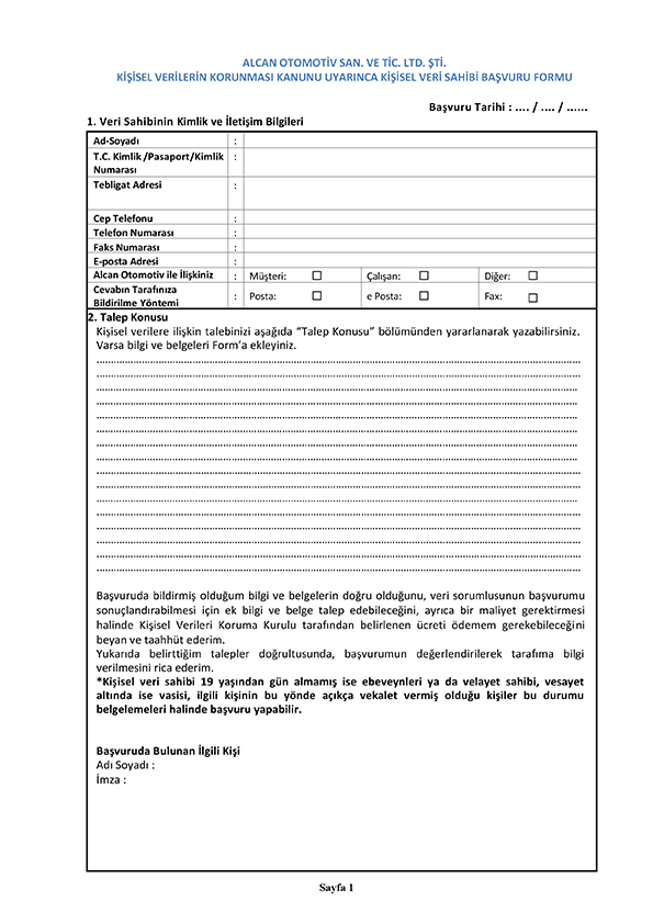 Personal Data Owner Application Form